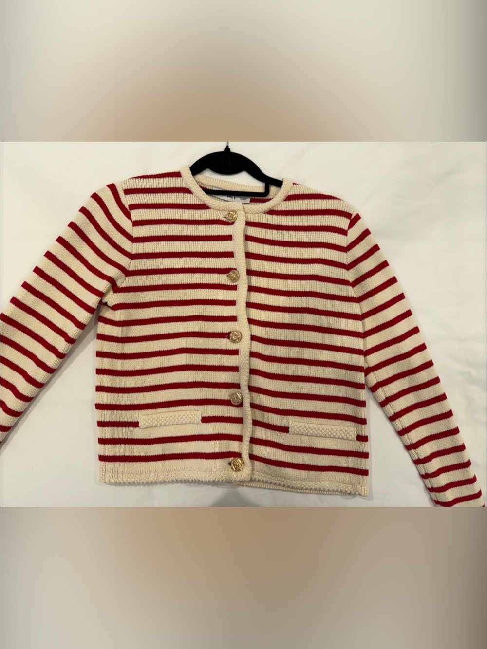 Mango Women’s  Red & Cream Striped Button-Front Cardigan